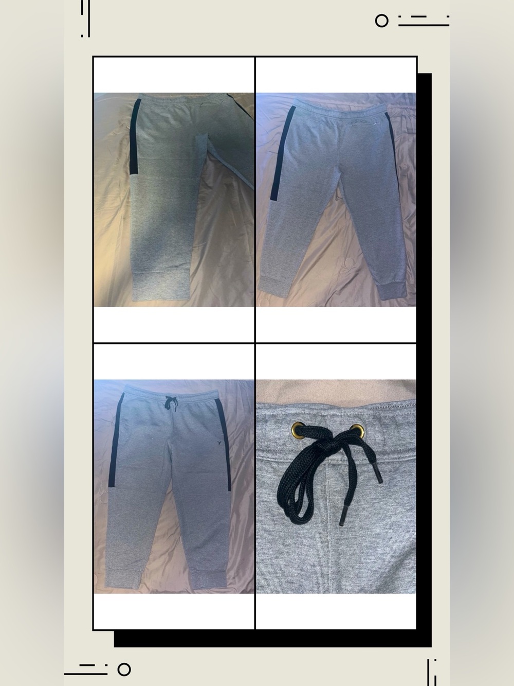 Retro Old Navy Active Light Grey Jogger Sweatpants Mens Size Large Black Stripe
